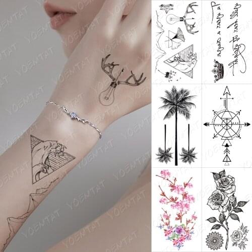 Waterproof Temporary Tattoo Sticker Line Antler Mountain Dandelion Flower Crown Letter Flash Tatoo Woman Body Art Fake Tatto Man
