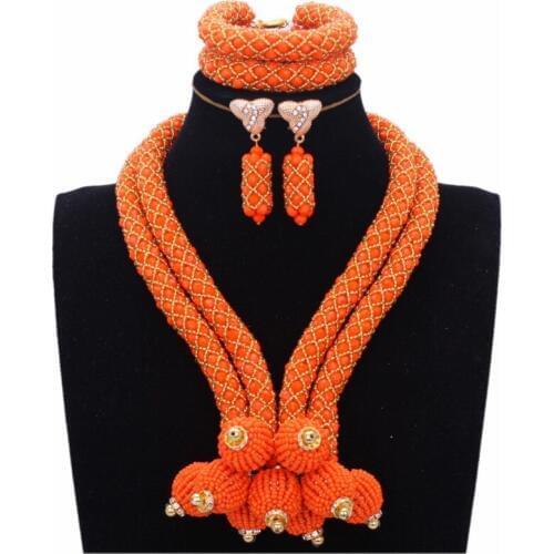 Dubai Jewelry Sets Orange Costume Balls Bridal Sets Jewelry Necklace Set of Beads Nigerian African Wedding Jewelry Sets 2018 Hot