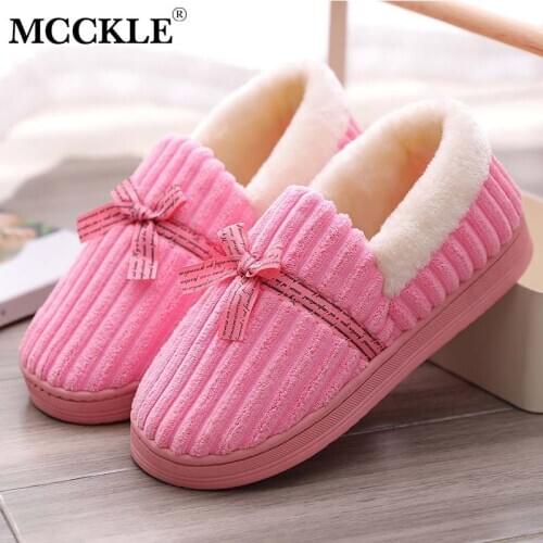 Women Slippers Winter Shoes Home Warm Plush Bowtie Slip On Fur Flats House Ladies Casual Non Slip Casual Slippers Fluffy Woman