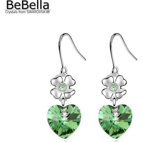 BeBella heart and clover crystal dangler drop earrings with Crystals from Swarovski Elements for women girls jewelry gift