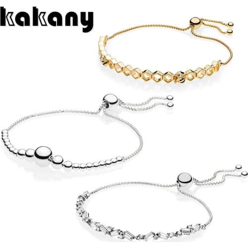 925 Sterling Silver New 1:1 Glacial Beauty Sliding Bracelet STRING OF BEADS SLIDING BRACELET SHINE HONEYBEE BRACELET