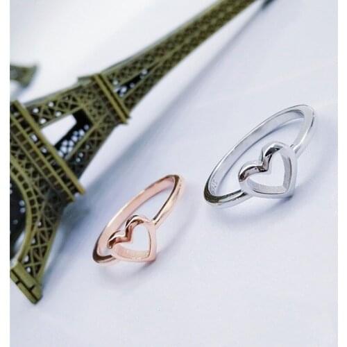 Fashion Rose Gold Silver Color Heart Shaped Wedding Ring for Woman Female Statement Engagement Party Jewelry Anel