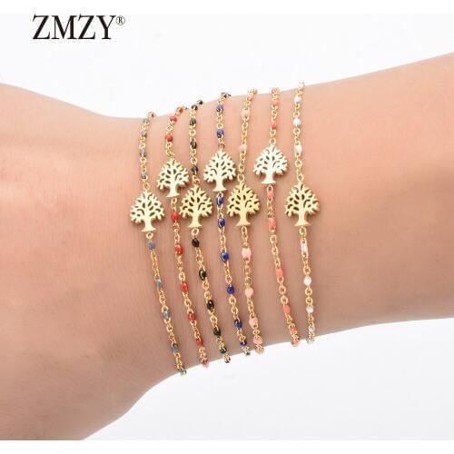 ZMZY 7pcs Mixed Color Tree of Life Charm Vintage Stainless Steel Bracelet Women Boho Gold Color Chain Bracelets Bangles Jewelry
