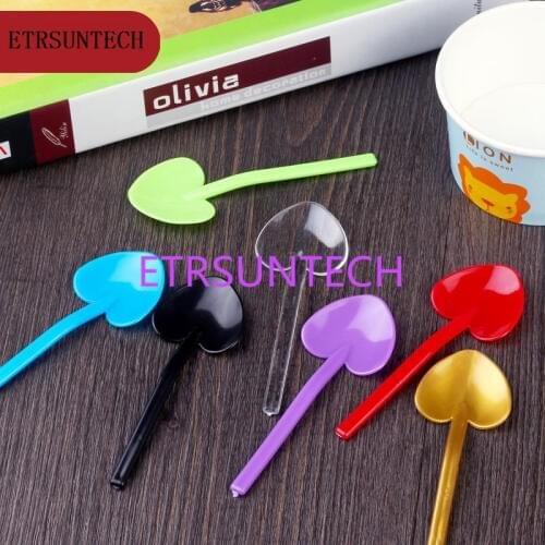 2000pcs/lot Disposable colorful spoon heart-shaped shovel love spoon dessert spoon ice cream spoon wholesale LX0128