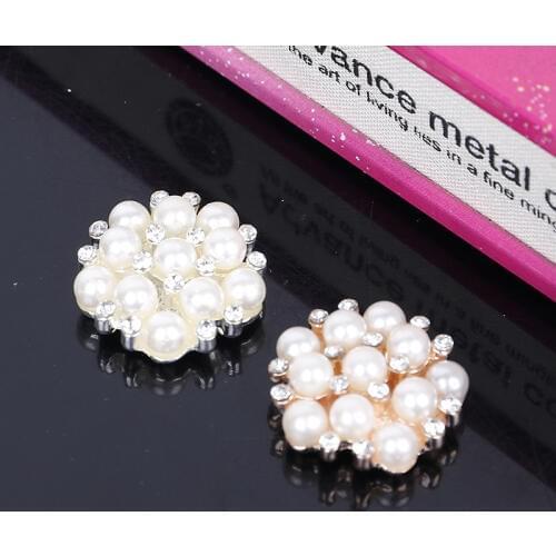 2016New 100Pcs Pearl and Rhinestone Flower Button for wedding decoration or DIY Hair Accessoriess HZ96