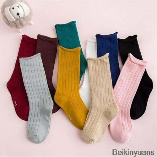 2018 hot girl childrens socks lace curling soft girls princess cute knee pads warm solid color socks children