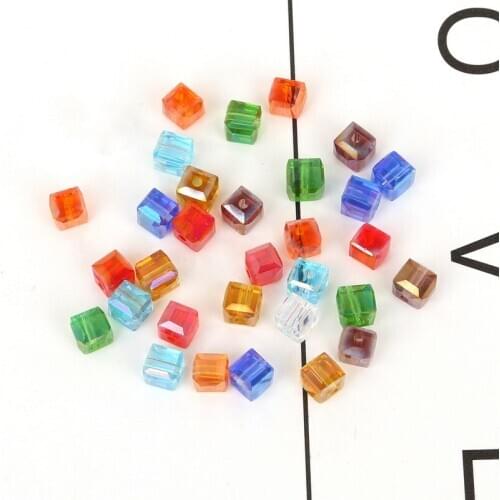 50 pcs/lot Dia 6mm Colored Crystal Beads Square Cube Shape Loose Quadrate Glass Beads for DIY Craft Garment Sewing Accessories