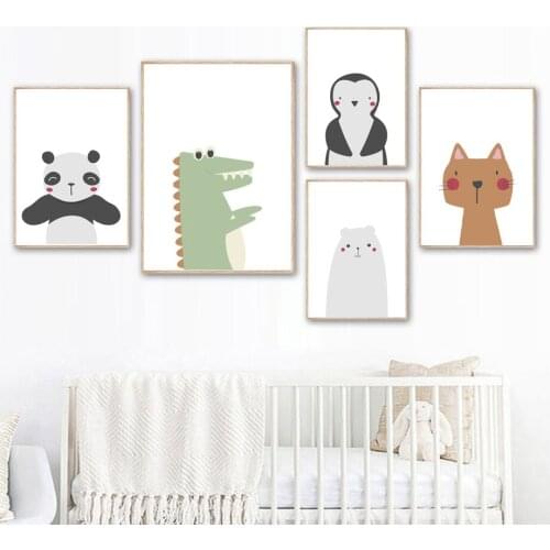 Anime Panda Crocodile Penguin Cat Bear Wall Art Canvas Painting Nordic Posters And Prints Wall Pictures Kids Kawaii Room Decor