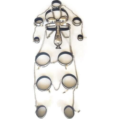 Bdsm stuff 8 in 1 men stainless steel set chastity devices bdsm collar adult sex toys chastity adult games bdsm sex