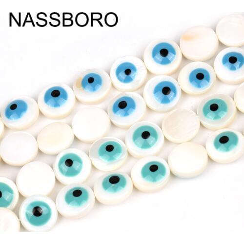White Flat Round Natural Shell Bead Charm Loose Spacer Beads for Jewelry Making Wholesale Needlework Diy /Handmade NASSBORO