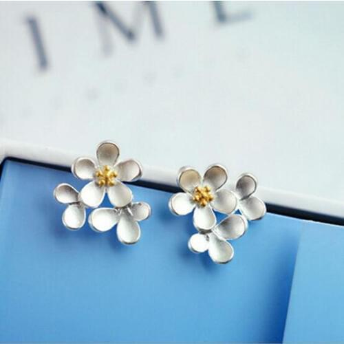 Free Shipping 925 Sterling Silver Jewelry Korean Exquisite Fashion Sweet Five Cherry Blossoms Earrings SE31