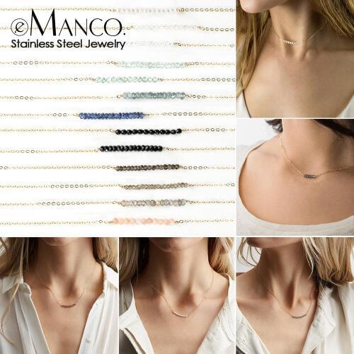 E-Manco Trendy Multilayer stainless steel necklace for women choker statement necklace Crystal pendants necklace set jewelry