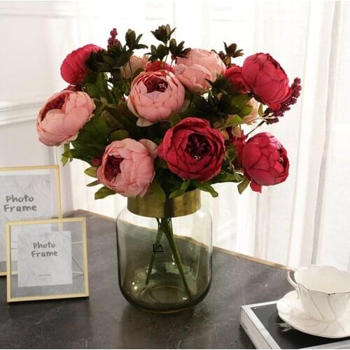 European 13 fork peony Bouquet high-end Silk flower artificial Flowers wedding decoration flower Home decoration Fake flowers