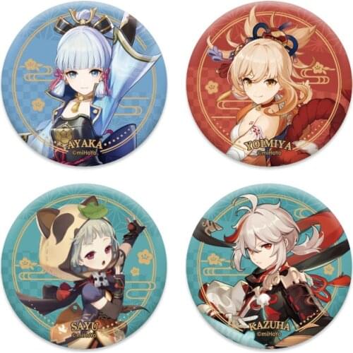 Game Genshin Impact Cosplay Badge Anime Accessories Inazuma Sayu Yoimiya Kaedehara Kazuha Kamisato Ayaka Metal Brooch Halloween