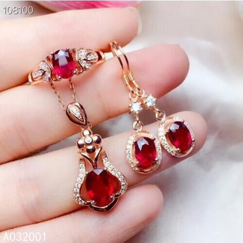KJJEAXCMY fine jewelry natural ruby 925 sterling silver women pendant necklace chain earrings ring set support test exquisite