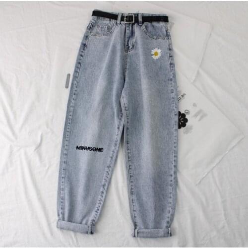 Korean small chrysanthemum embroidery high waist jeans women y2k retro trend super stretch jeans women summer plus size jeans