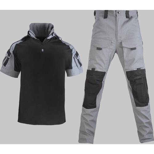 Mens Summer Short Seeve Hooded Military Clothes Suits Army Fan Outdoor Combat Training Camouflage Uniform Tactical Shirt Pants