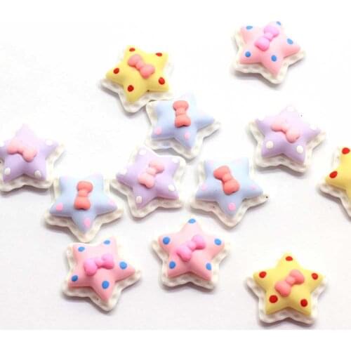 Colorful Bowknot Stars Flatback Resin Cabochons Kawaii Lovely Bow Knot Star Embellishments For Phone Case Hair Pin Clips DIY