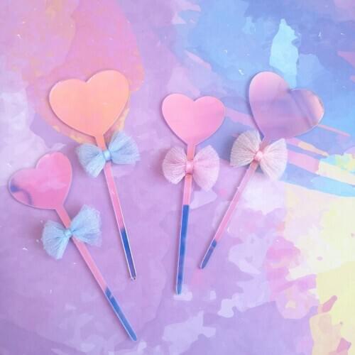 2pcs Colorful Acrylic Wedding Cake Topper Love Heart Propose Cupcake Topper Flags for Wedding Party Cake Decorations Baby Shower