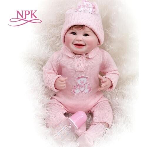 NPK 55CM reborn baby doll Smiling doll soft body 100% handmade detailed painting collectibles art doll