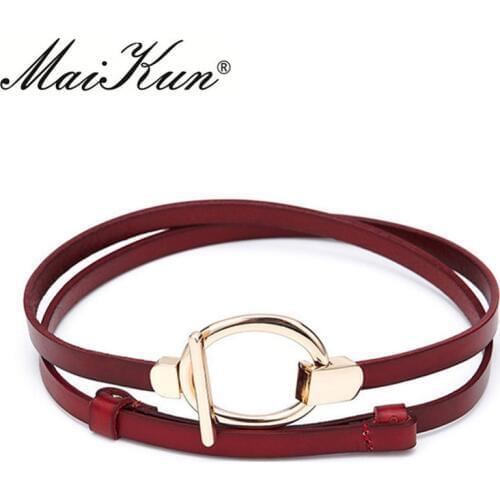 Maikun Thin Belts for Women Luxury Brand Gold Chain Female Belt Round Buckle for Wedding Belt