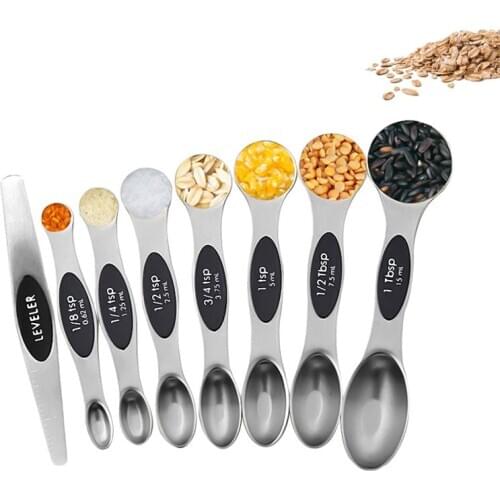 8Pcs Measuring Spoons Stainless Steel Seasoning Coffee Tea Measuring Spoons Double Head Spoon Bakery Tool Kitchen Gadgets U3