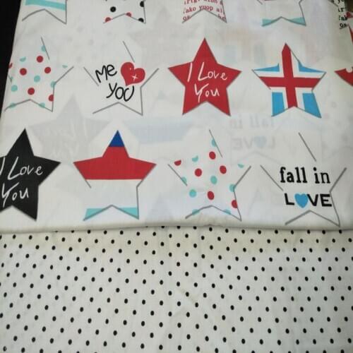 Pretty 50x40cm Colorful Fivestar & Black Polka Dot printed cotton fabric bundle For DIY sewing Doll Cloth