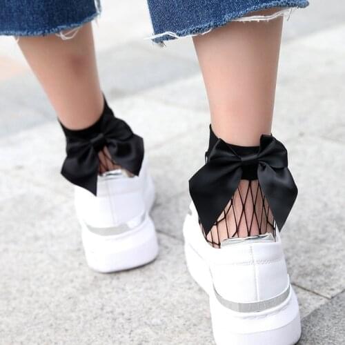 Fashion 2020 new women sexy black mesh short socks Christmas girl fishnet socks with cute bow ladies socks 6 colors