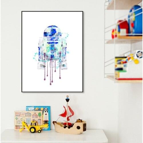 Watercolor robot poster wall art prints, classic sci-fi movie canvas painting pictures boy room wall decoration
