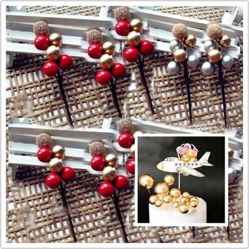 New Golden ball red ball Happy Birthday Cake Topper wedding cake flags Birthday Baby Shower Cake Decoration Flags Party Supplies
