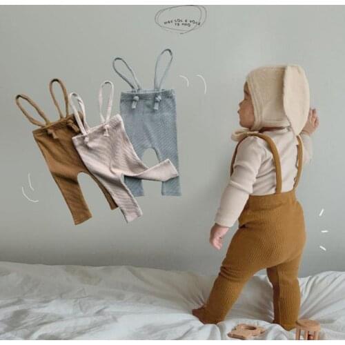2021 Autumn Infant Kids Suspender Pantyhose Cotton trousers Leggings Baby Girls Boys Solid Overalls 6M-24M