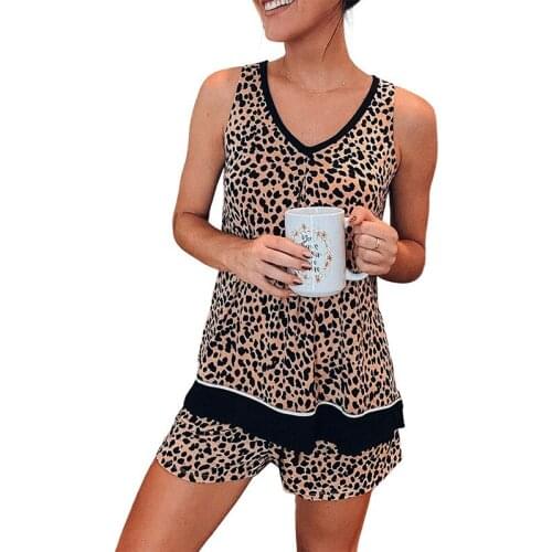 Pamajas Women Leopard Tank Top And Shorts Lounge Set Women Summer Loose Loungewear Female Plus Size XXL Sleeveless Sleepwear