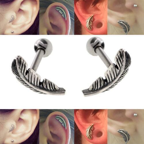 PAIR Not Sale Feather Ear Cartilage Piercing Tragus Helix Studs Piercing Body Jewelry 16g Stianless Steel Earrings