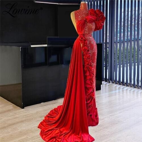 Luxury Beading Mermaid Prom Dresses With High Split Side High Neck Evening Gowns 2021 Pageant Dresses Celebrity Party Dress Robe