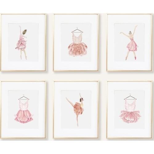 Ballerina Pink Girl Poster Flamingo Dress Nordic Nursery Wall Art Pictures Print Canvas Painting Kids Bedroom Decoration Paint