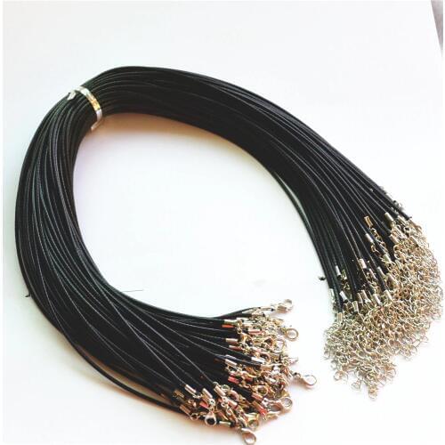 Wholesale 2mm Black Brown Red Wax Leather Cord Necklace Rope 45+5cm Chain Lobster Clasp DIY Jewelry Accessories 100pcs Fast