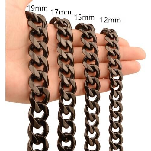 Tiasri Basic Punk Stainless Steel Necklace bracelet for Men Women Curb Cuban Link Chain Chokers Black Tone Jewelry Wholesale