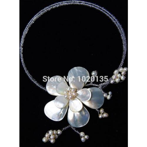 White shell flower freshwater pearl unique necklace 18inch wholesale beads nature gift discount FPPJ