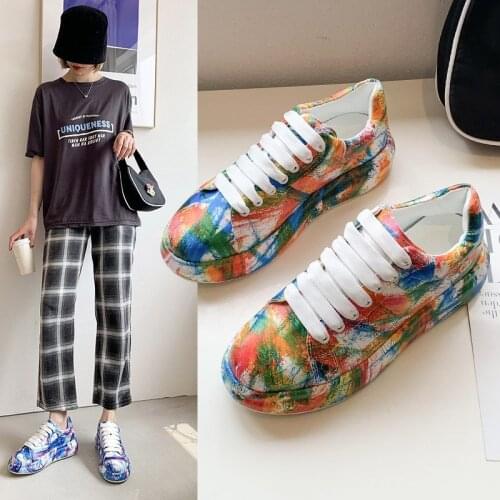 New Sneakers Women Casual Shoes for Women Sneakers Colorful Graffiti Platform Shoes 2021 Spring Women Vulcanize Shoes