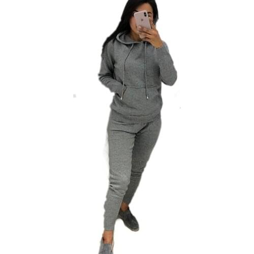 Taotrees Womens Knitted Tracksuit Autumn Winter Hooded Solid Color Large Pocket Knit Two-piece Suit