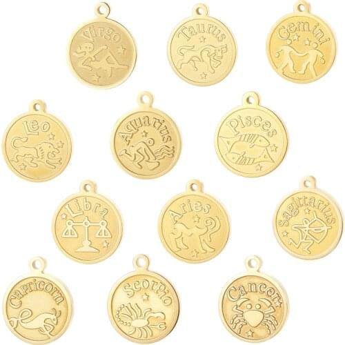 Constellation DIY Charms 15mm Zodiac Signs Stainless Steel Twelve Constellation Charm Jewelry For Jewelry Making Designer Charms