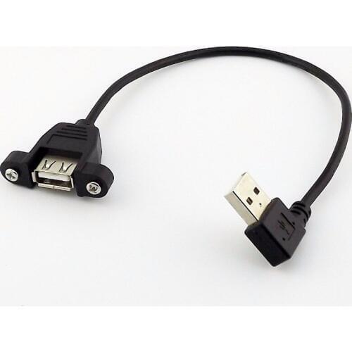 10pcs USB 2.0 A Female Panel Mount to USB A Male Right Angle Plug Extension Cable 25cm