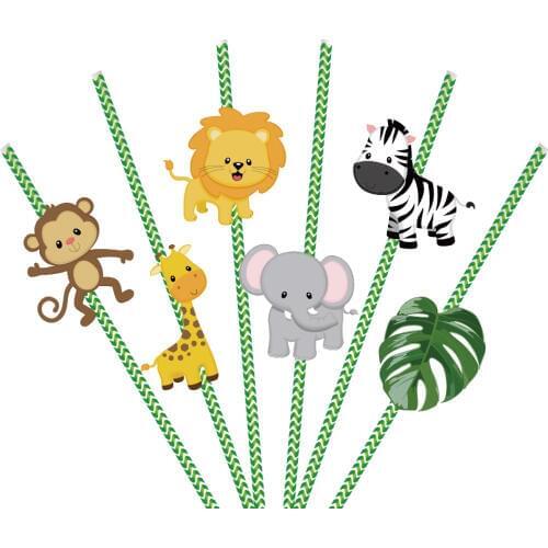 36pcs Jungle Theme Party Drinking Straw Decoration Kids Happy Birthday Cartoon Animal Disposable Straws Party Supplies ST046