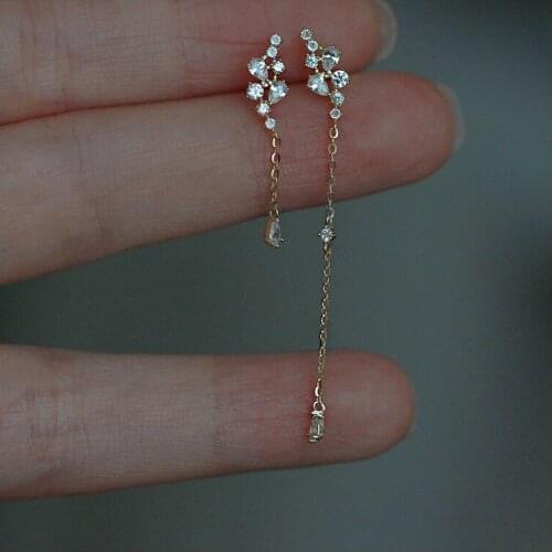 925 Sterling Silver Plated 14K Gold Shiny Zircon Tassel Retro Charming Luxury Drop Stud Line Earring Jewelry for Women Gift New