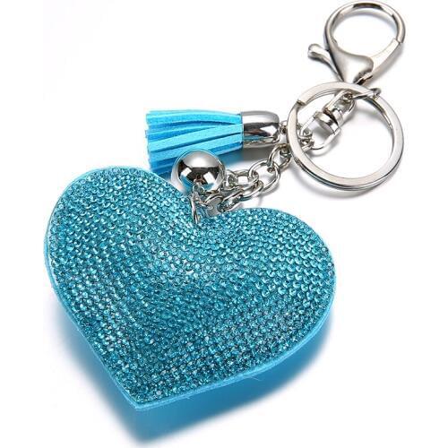 Lovely Woman Crystal Leather Peach Heart Key Chains Tassel Pendant Mix Colors Wholesale New Fashion Jewelry Ornament 2017