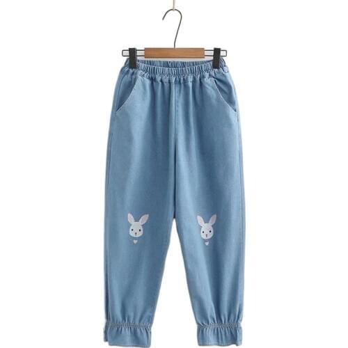 Harajuku Denim Pants Cartoon Rabbit Embroidery Student Jeans Elasticated Harem Pant Trousers Women 2012257