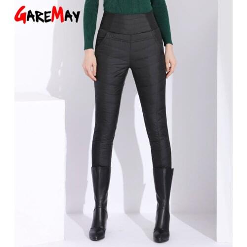 GareMay Warm Pants for Women Classic Trousers Female Plus Size Womens Autumn Winter White Duck Down Pants with High Waist Black