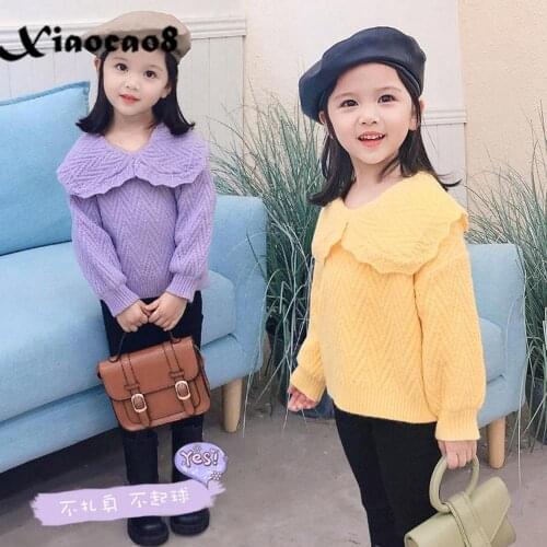 2020 New Style for Autumn & Winter Toddler Girls Ruffles Long Sleeve Cotton Knitted Sweater Kids Solid Cute Pull Hiver 8 6 4 10