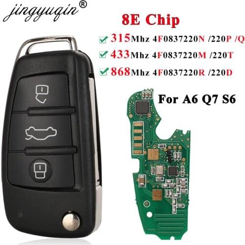 Jingyuqin for Audi A6L Q7 8E0837220Q 315/433/868MHz 8E Electronic Chip 8E0 837 220 Q/M/T/R Af Flip 3 Button Remote Car Key Fob