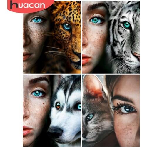 HUACAN Oil Painting By Numbers Tiger Animal Acrylic On Canvas Wall Art Picture By Numbers Women For Living Room